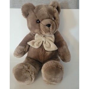 1999 Plush Vintage Commonwealth 18" Brown Bear Tan Cream Bow Stuffed Animal